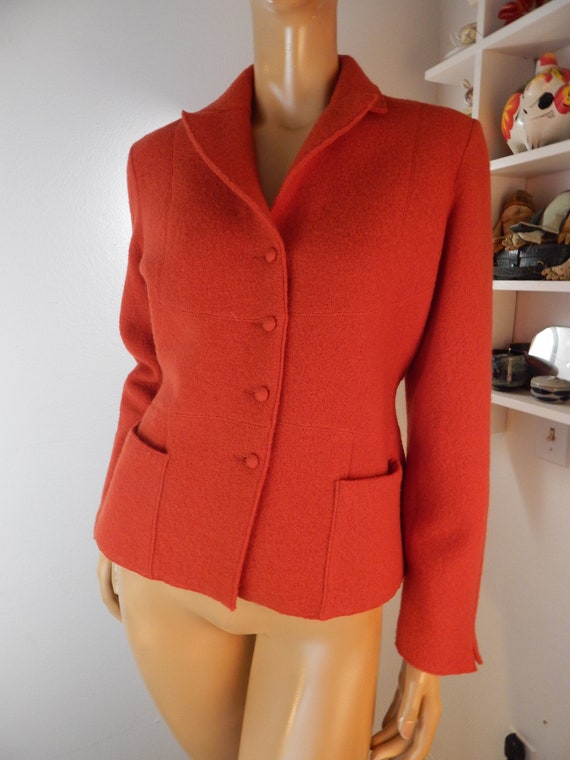 red bloomingdales boiled wool blazer jacket, size 