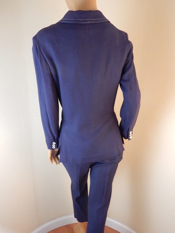 womens linen pantsuit, lined, navy blue suit, sma… - image 3