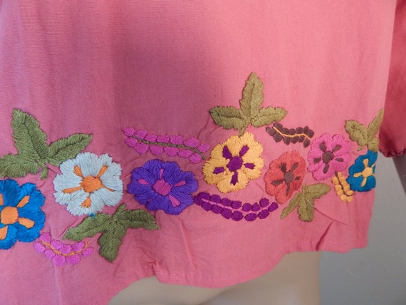 Handmade Mexican blouse, rustic muslin cotton, ha… - image 2