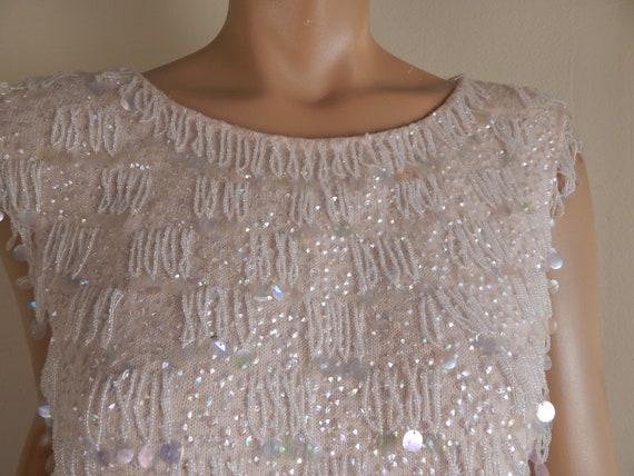 vintage 50s sequin vest, fringed sequin vest, bust