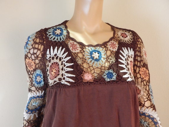 Crochet hippie top, brown, festival top, stretch - image 2