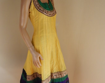 Embroidered India Silk Dress: Gold Wire Detail, Bust 38