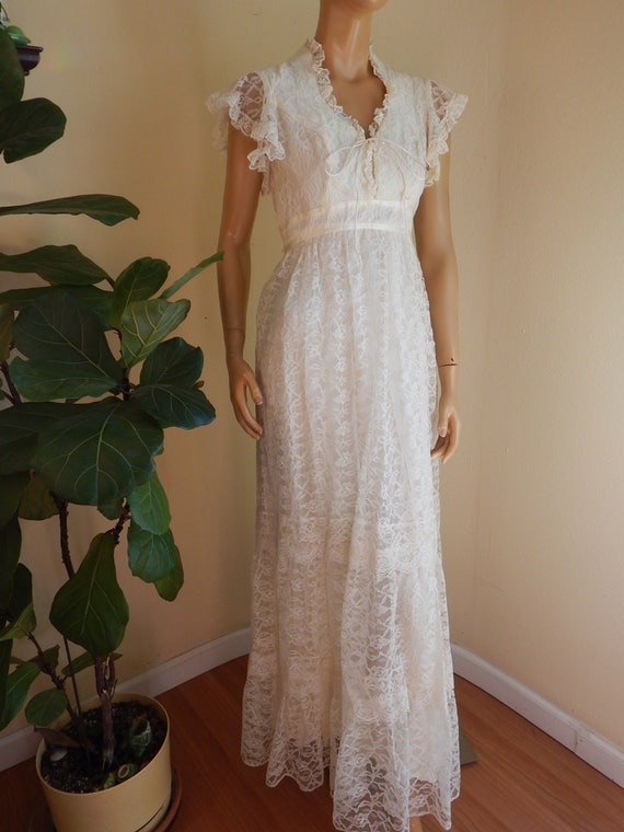 Vintage Bohemian lace long dress, 1970s hippie dr… - image 1