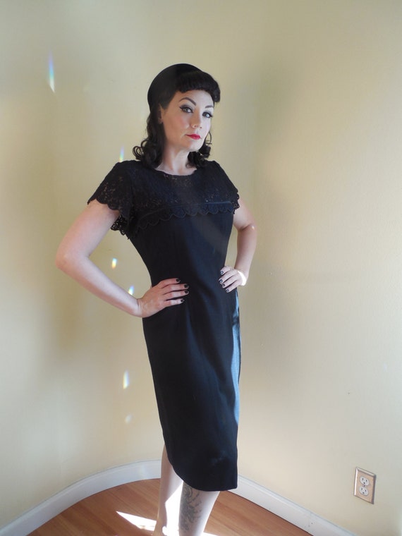 Vintage Lace dress,all Wool, Wiggle Dress, 1950s,… - image 2