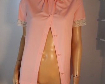 1960s vintage bedjacket, pink lingerie with lace,  pink nylon nighty, bust 38