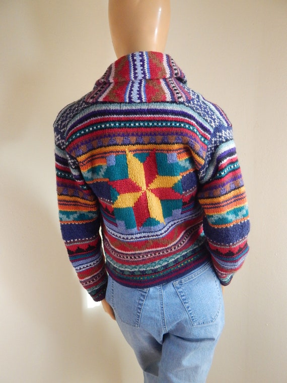 wool sweater multi colored, shetland wool, small, 