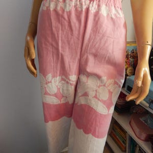 Vintage Tablecloth Pants, upcycled linens, womens large pants.