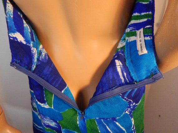Hawaiian vintage barkcloth dress, small, halter d… - image 9