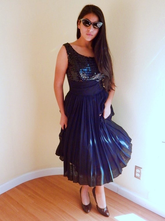 Vintage 1960s Black Sequin Chiffon Party Dress Vintage 1960s Black Sequin Chiffon Party Dress