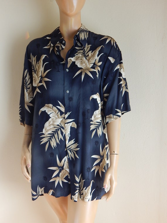 Mens aloha shirt, washable rayon, van heusen, lar… - image 6