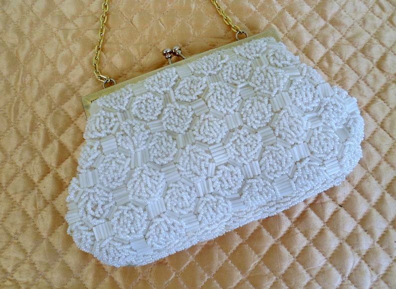Vintage Bridal Clutch womens bugle Beads lined in satin Perf,wedding purse
