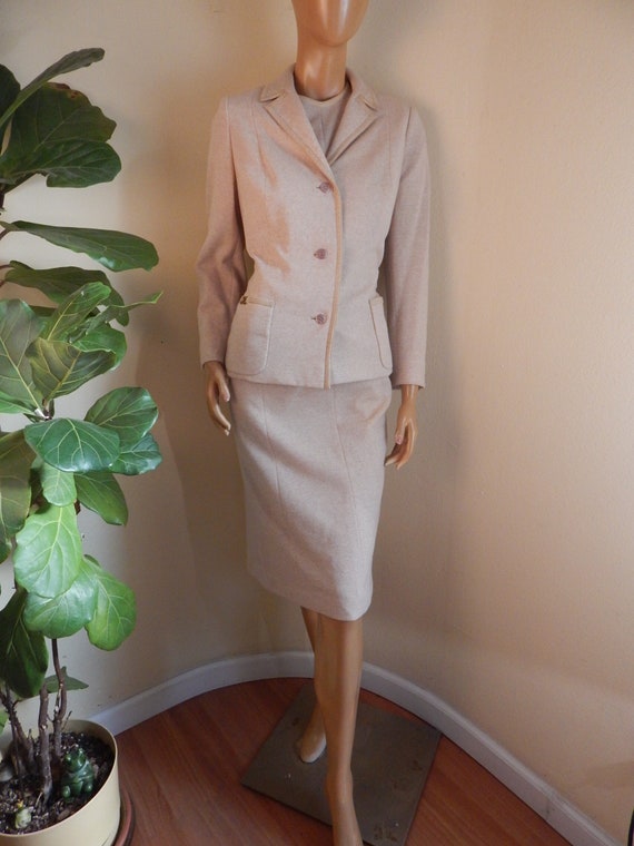 womens cashmere honey brown dress and jacket suit… - image 1