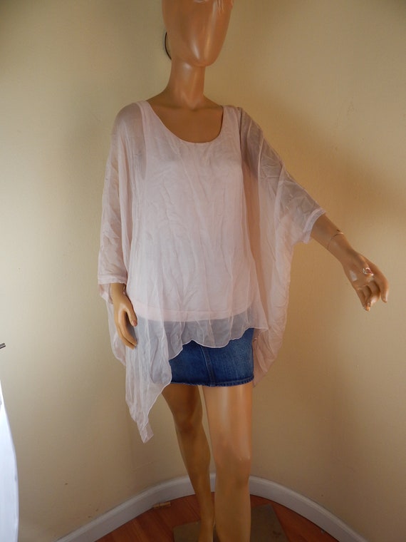 Sheer silk pink poncho blouse, poncho blouse, shee