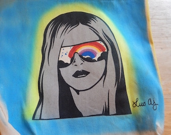 Tote bag, hand painted, through rainbow colored glasses