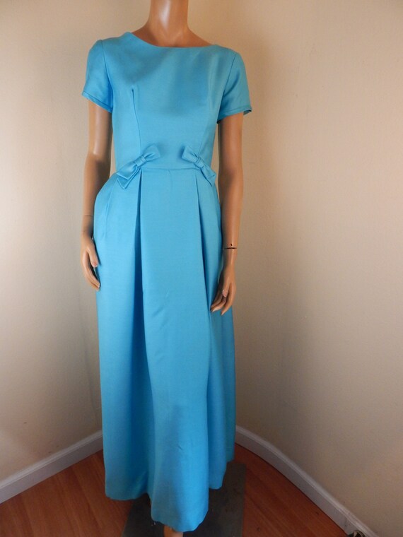 Vintage Emma Domb Gown, Blue prom gown with bows.… - image 3