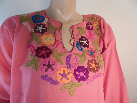 Handmade Mexican blouse, rustic muslin cotton, ha… - image 4