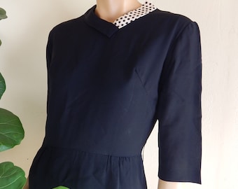 Vintage rayon sheath dress, polka dot collar