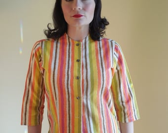 Vintage Womens Jacket, striped ,Lucy Dale Brand ,Medium, cotton, 1960s