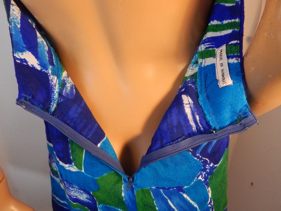 Hawaiian vintage barkcloth dress, small, halter d… - image 4