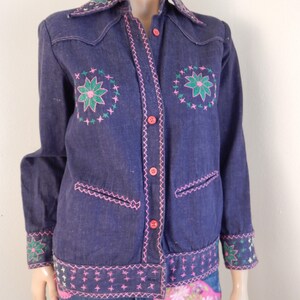 embroidered jean jacket, womens denim jacket, 70s hippie, woodstock