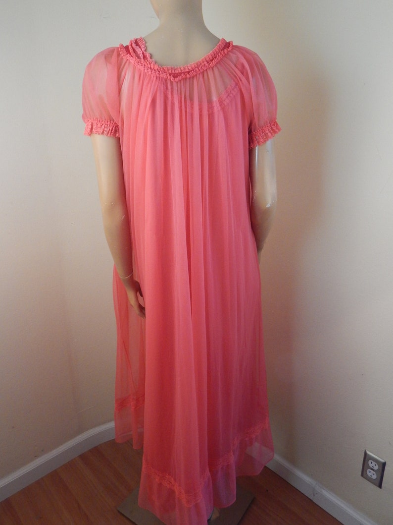 Vintage Pink Nightgown Sheer Peignoir Set Two Peice Etsy