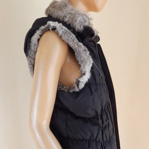 black puffy vest, rabbit fur collar, twisted heart,  bust 47, waist 44