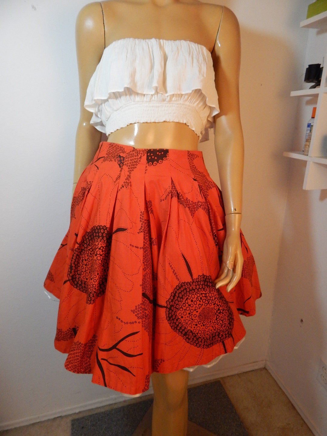 50s Style Cotton Circle Skirt, Red Floral Print - Etsy