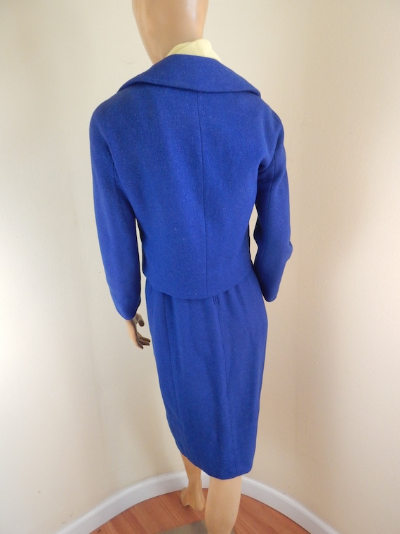 Harrods Wool dress suit. royal blue boucle suit, … - image 10