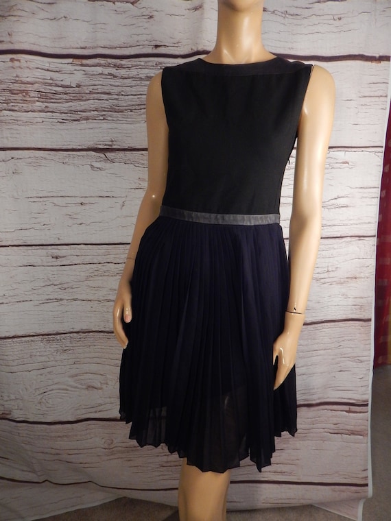 little black dress, leather and chiffon, pleated … - image 1