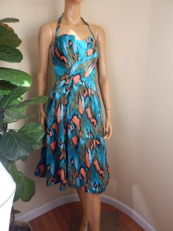 Vintage 1950s Style Smocked Fit and Flare Dress,, Size 8, Anthro