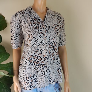 Teddi womens animal print blouse, vintage 80s, bust 43
