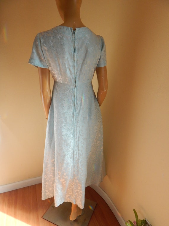 Vintage rayon babydoll dress in blue brocade  - image 4