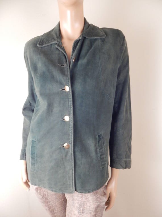 vintage 40s green suede jacket, new lining, excel… - image 2