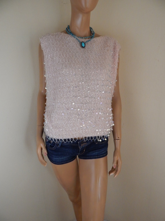 vintage beaded PINK shell, hong kong, cashmere