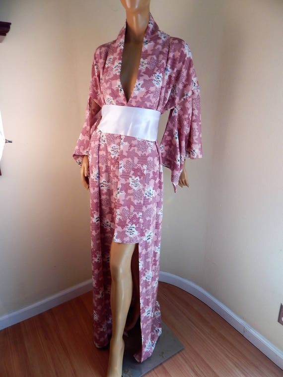 vintage japanese kimono, long asian robe, japanese