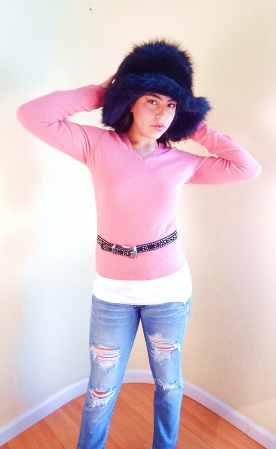 pink CASHMERE SWEATER, Rose Pink pullover, v-neck,