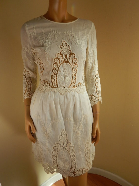 sheer white lace victorian style dress, 30 silk 70