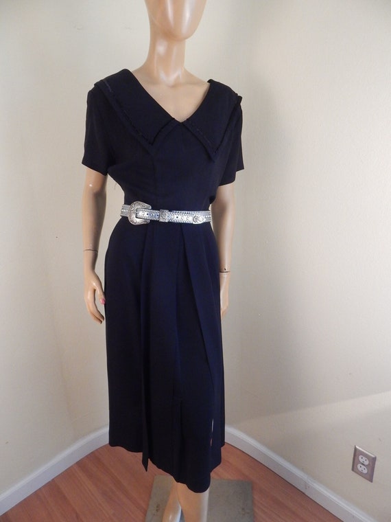 Vintage black dress, 1940s rayon dress, ww2 era, … - image 1