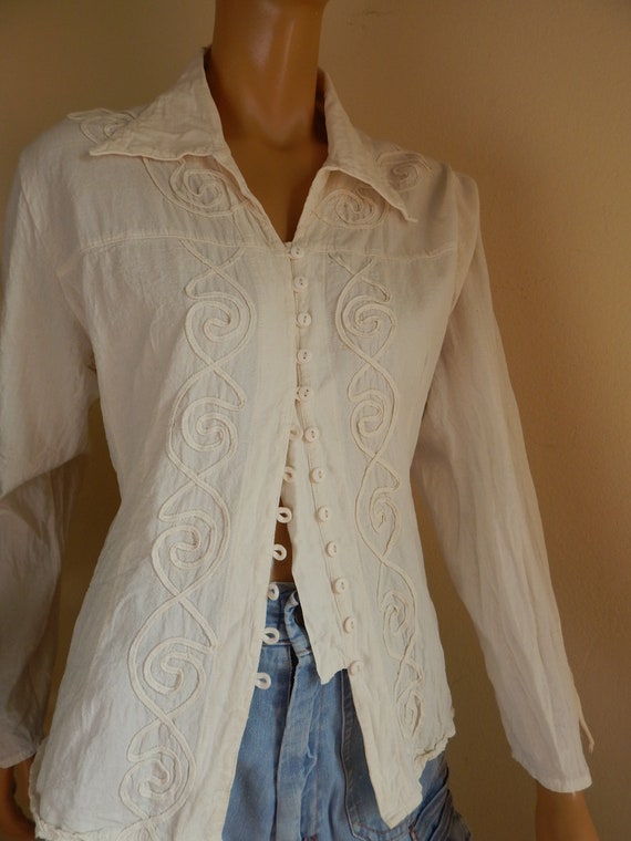 Azteca Mexican cotton blouse , bust 43, 11 buttons