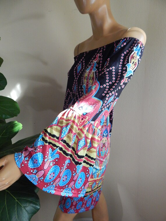 retro off shoulder dress, nylon knit with stretch… - image 4