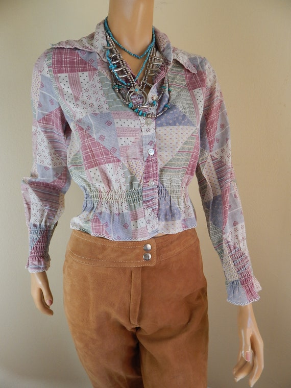 bobbi brooks patchwork blouse, vintage blouse, 197