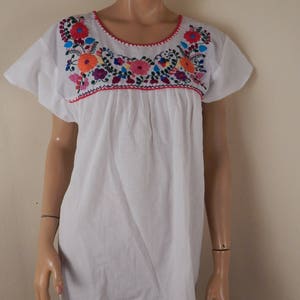Vintage mexican blouse embroidered, handmade, puebla, white,xl