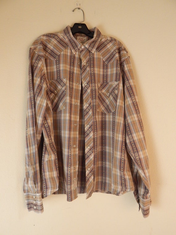 lucky mens plaid western shirt, pearlsnap western 