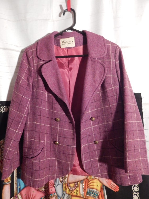 womens vintage PLAID jacket, aubergine wool, 1960s