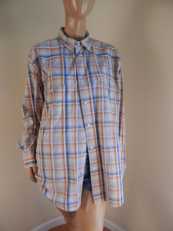 mens pearl snap shirt, plaid shirt, western shirt - image 2