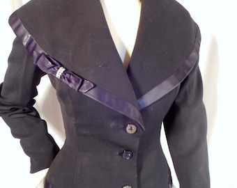 Vintage 1940s Virgin Wool Jacket Satin Bows and Rhinestones