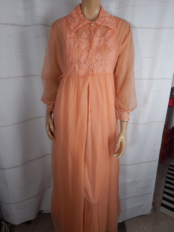 Honeymoon Peignoir, peach, sheer nightgown, sexy l
