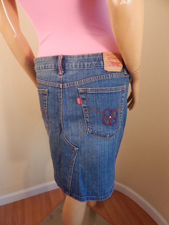 levi denim skirt, embroidered denim skirt, hippie… - image 5