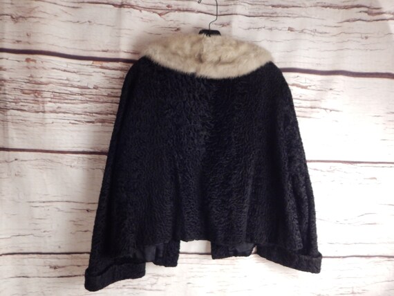 vintage black faux fur coat. blond mink collar, p… - image 3