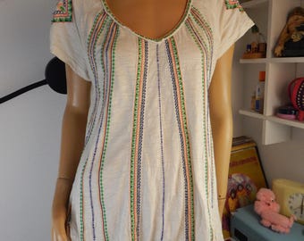 y2k HIPPIE knit cotton top, beaded hippie top, free people, size large, bust 42